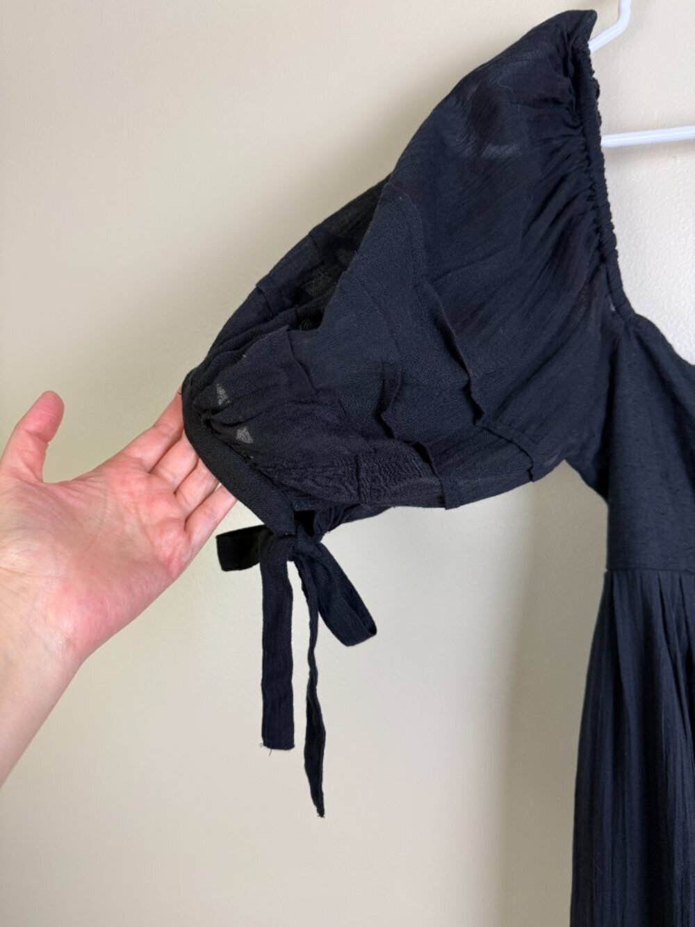Free People Let's Be Friends black midi dress with a back cutout and puff sleeve - Picture 10 of 16